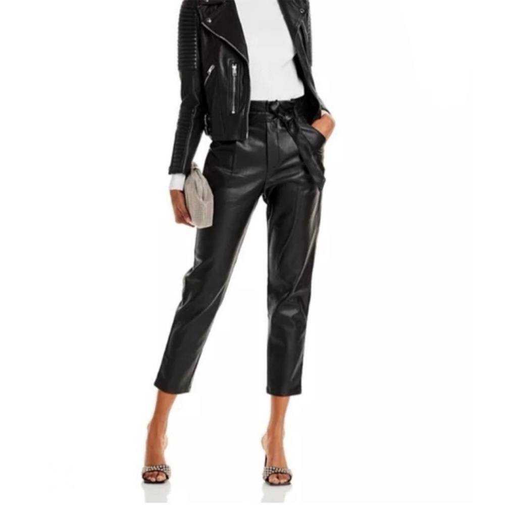Lucy Paris Cropped Black Leather Jacket and Pants Set